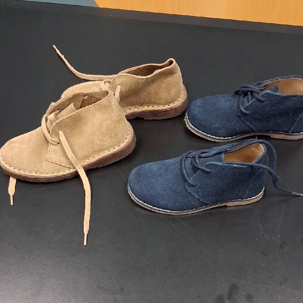 Janie and Jack Kids Suede Chukka Boots in Tan and Navy - Picture 3 of 12